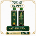 Attari Herbal Oil and Shampoo combo packaging with promotional text on a white background