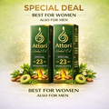 Two boxes of Attari Herbal hair Oil with text best for women and men